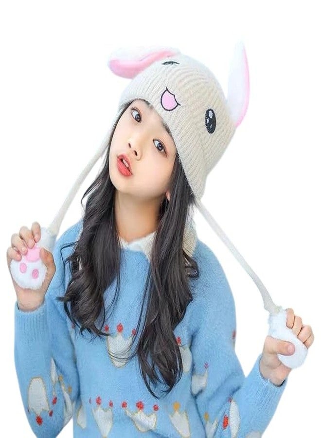 Krystle Kids Rabbit Hat Ear Moving Jumping Hat Funny Bunny Plush Hat Cap for Women Girls, Winter Spring Warm Hat (Beige) - Image 1